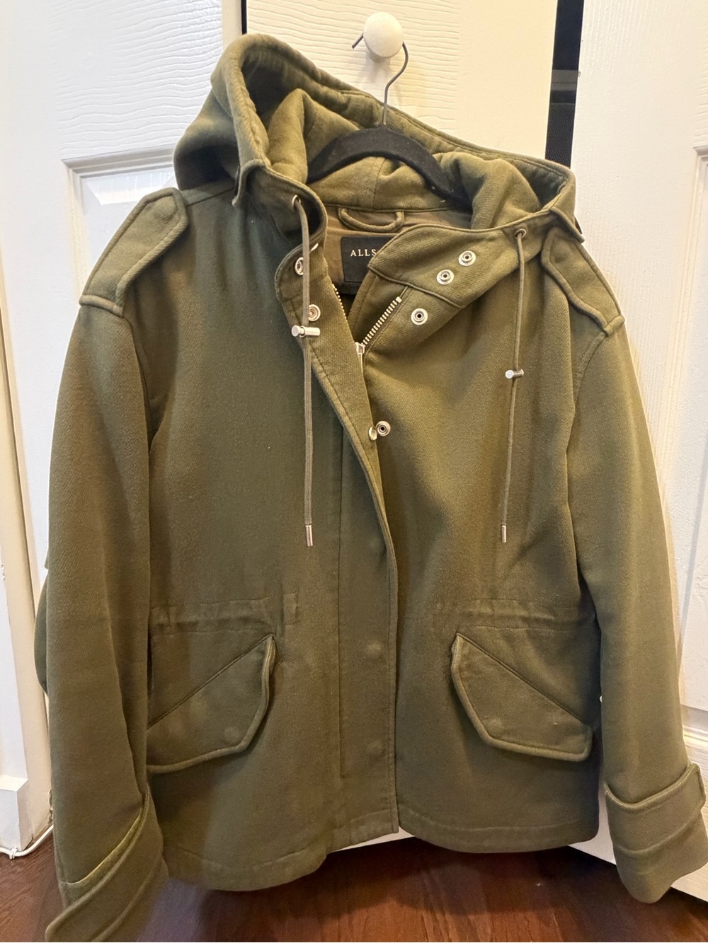 AllSaints Olive Green Military Hooded Field Jacket